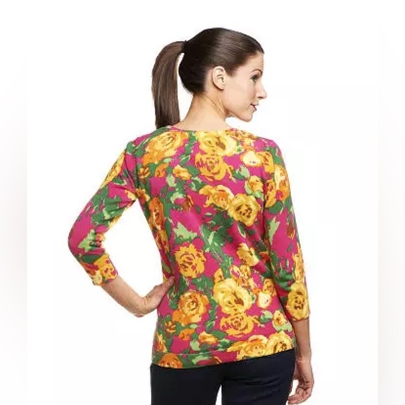 Isaac Mizrah Live! Floral Pink and Yellow Cardigan - Picture 2 of 9